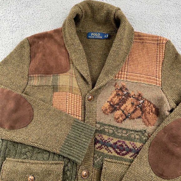 Polo Ralph Lauren Other - Polo Ralph Lauren Sweater Mens Small Patchwork Shawl Collar Cardigan Equestrian
